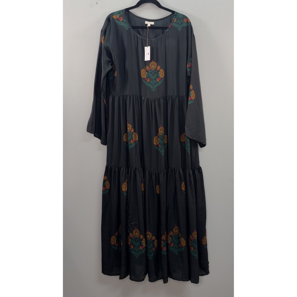 NWT Pink Chicken Women Large Maisonette Silk Kelly Tiered Black Dress Bellflower